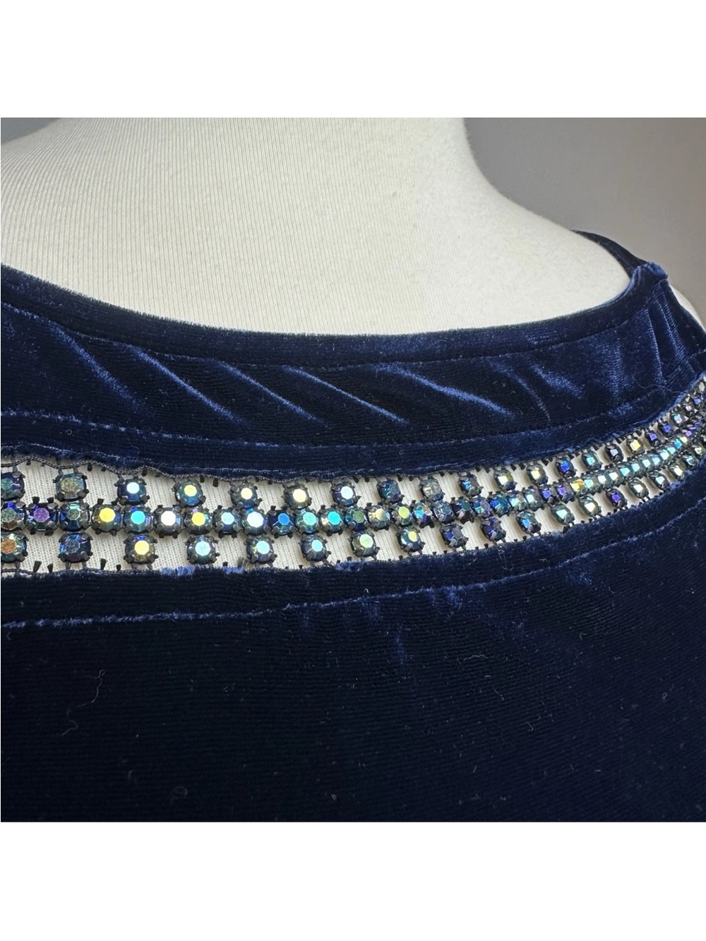 Vintage Y2K All That Jazz Size XS/S Velvet Formal Dress Navy Blue Beaded Accent - Picture 3 of 14